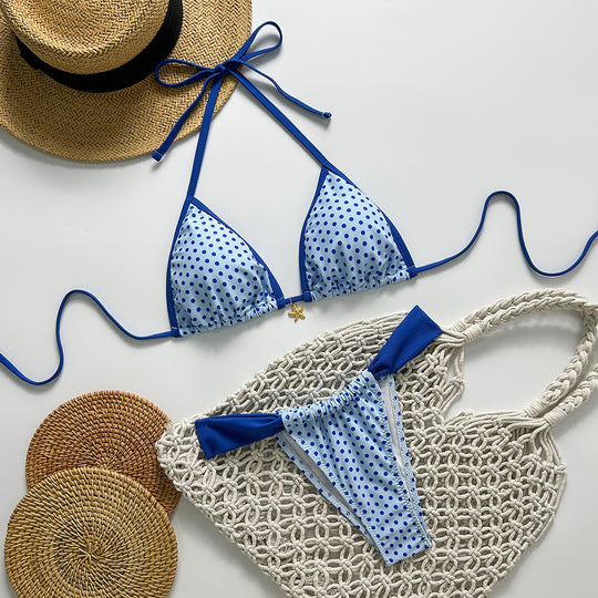 Damen Triangel-Bikini mit stilvollen Punktemuster EB