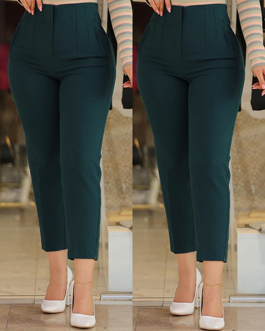Damen Hochtaillierte Slim-Fit Bügelfalten-Hose mit geradem Bein EB