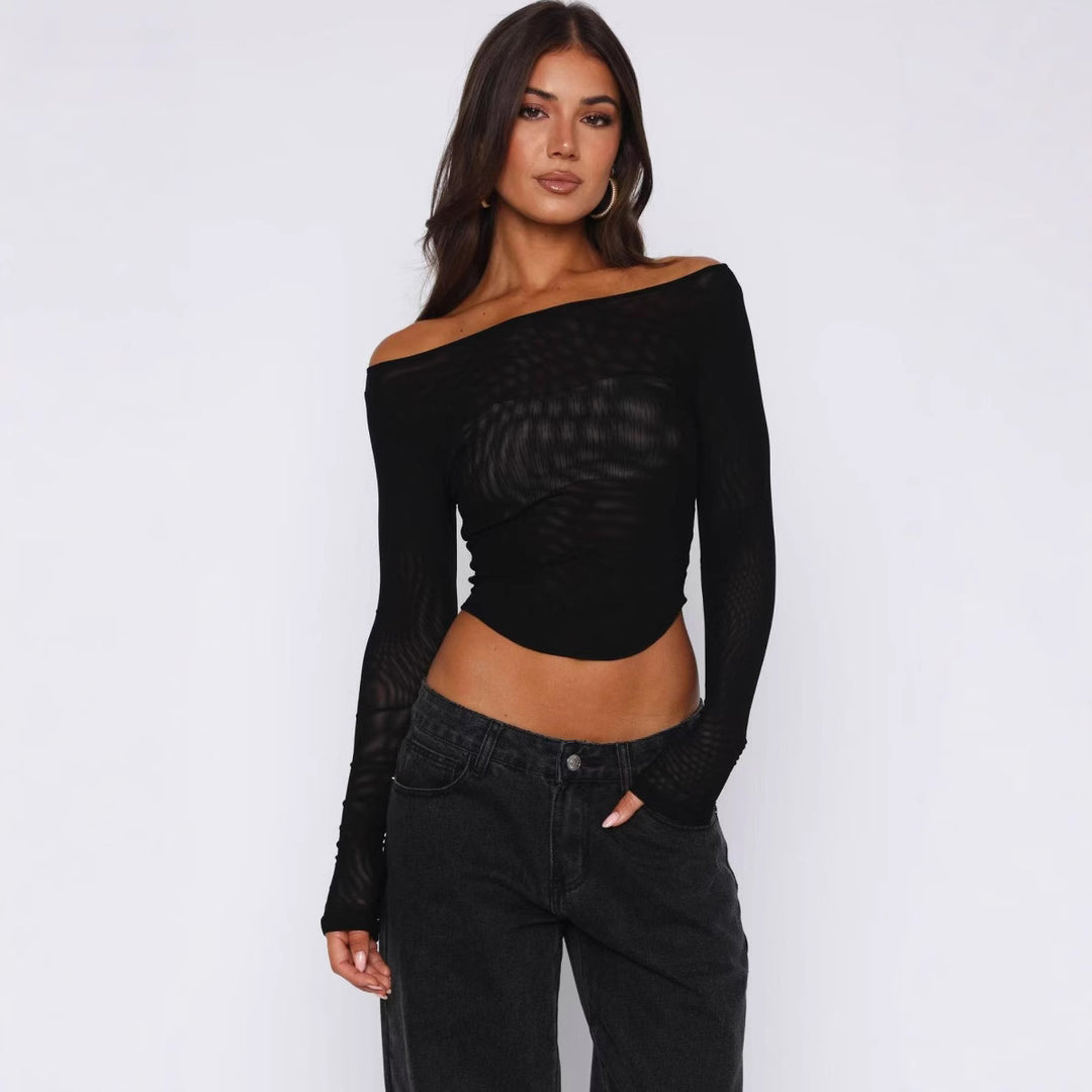 Damen Elegantes Langarm-Top mit schöner Transparenz EB