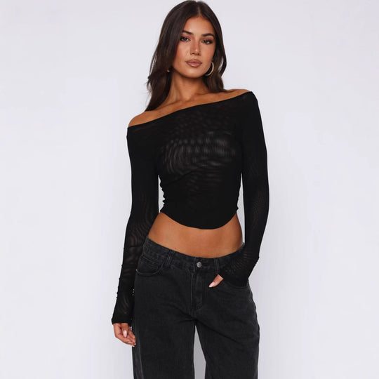 Damen Elegantes Langarm-Top mit schöner Transparenz EB