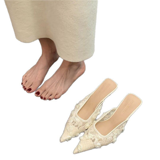 Damen spitze Slingback Mules mit floralen Applikationen EB