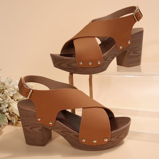 Damen Plateau-Sandalen mit modischem Riemendesign und stabilem Blockabsatz EB