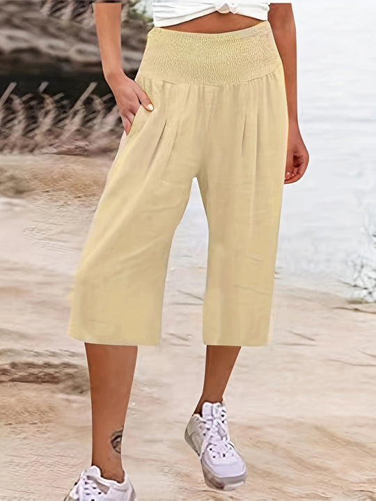 Damen Elegante Culottes mit dehnbarem Bund und Taschen EB