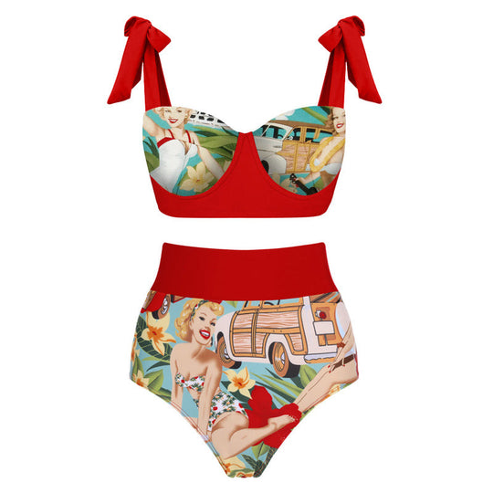 Damen Bikiniset mit hochtaillierten Shorts und verspieltem Wickelrock EB