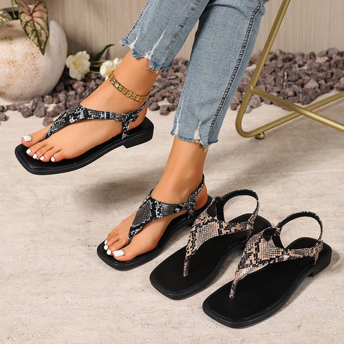 Damen Zehentrenner-Sandalen mit modischem Schlangenleder-Design EB