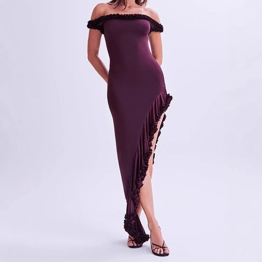Damen Elegantes Maxikleid mit Rüschendetail EB