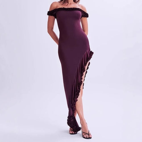 Damen Elegantes Maxikleid mit Rüschendetail EB