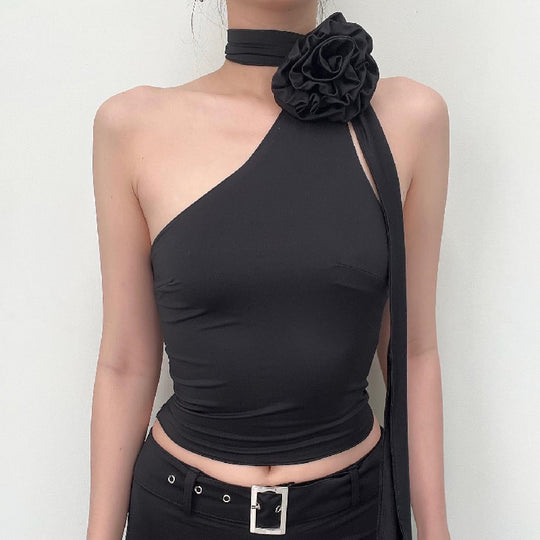 Damen asymmetrisches Top mit floraler Applikation und verstellbarem Träger EB