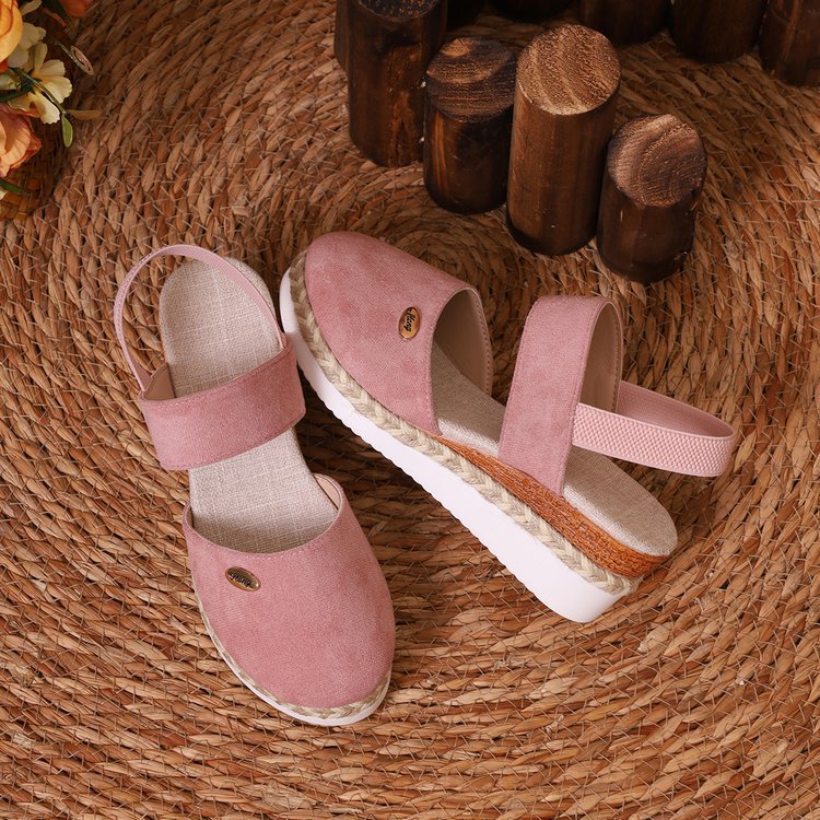 Damen  Espadrille-Keilpantoletten mit elastischem Fersenriemen, Veloursoptik-Obermaterial und geflochtenem Jute-Plateau EB