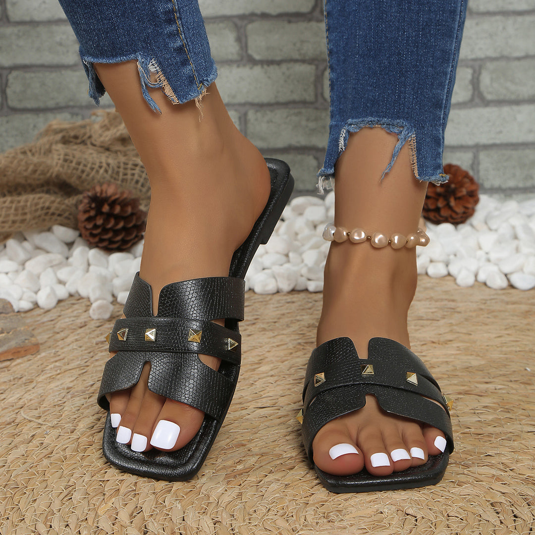 Damen Modische Riemensandalen mit dekorativen Nieten und komfortabler Sohle EB