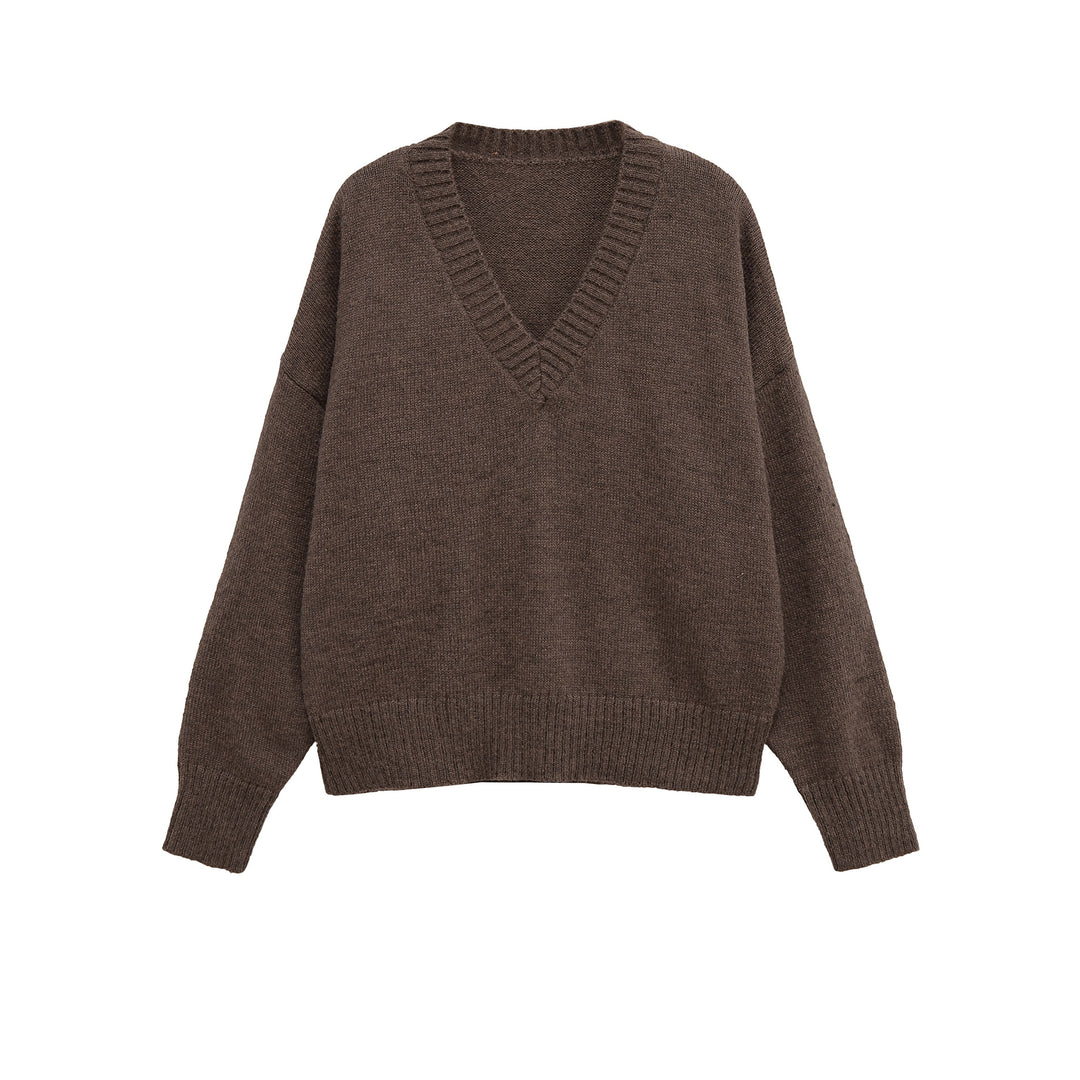 Damen V-Ausschnitt Strickpullover mit lässigem Schnitt EB