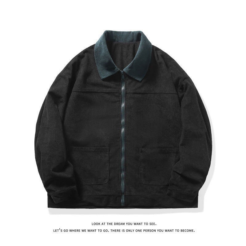 Herren nan gefütterte Cordjacke mit Kontrastkragen und Frontreißverschluss EB