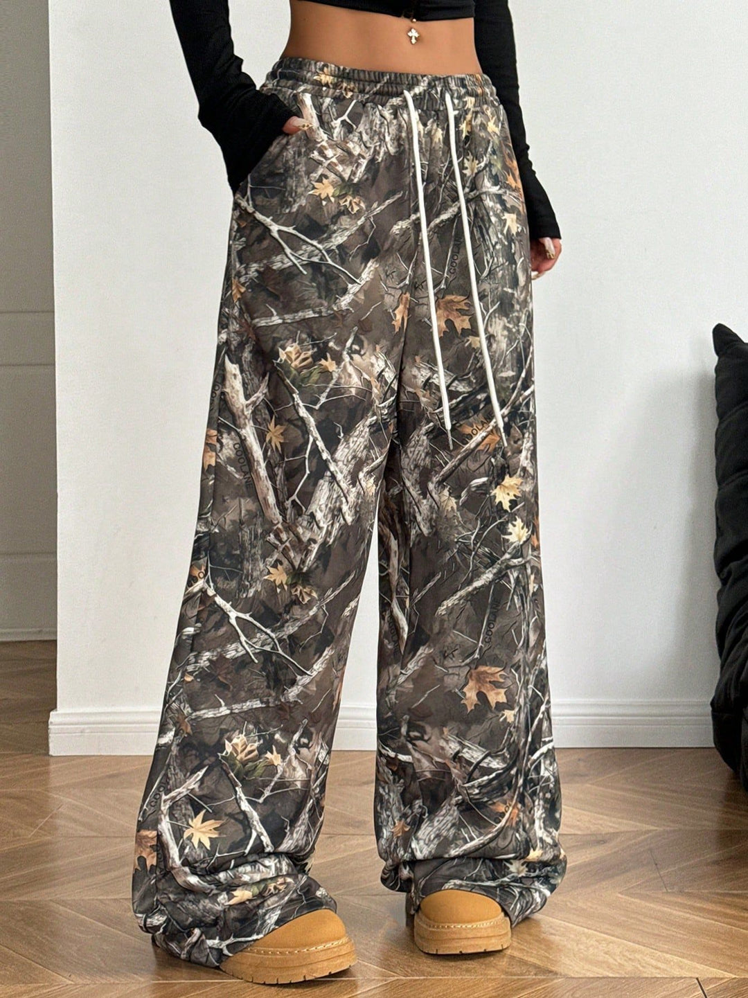Damen Cargohosen mit hohem Bund und Allover-Muster EB