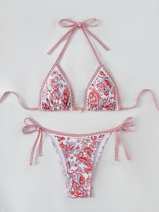 Damen Triangel-Bikini-Set mit verstellbaren Bindebändern und floralem Design EB