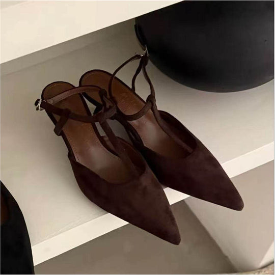 Damen spitze Slingback Ballerinas aus weichem Veloursleder EB