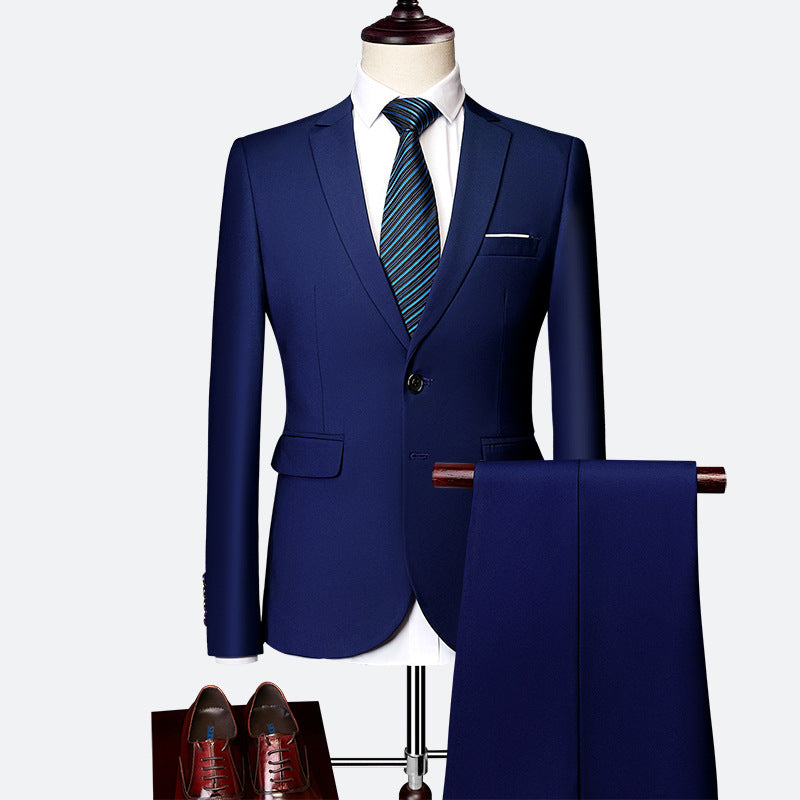 Herren nan Slim-Fit Einreiher-Anzugset mit Ein-Knopf-Sakko, schmaler Anzughose mit Bügelfalte und elastischem Stretchgewebe EB