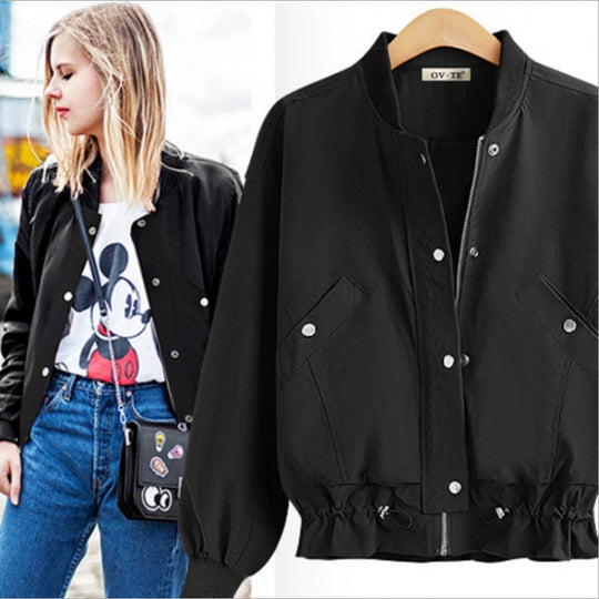 Damen Oversize Bomberjacke mit Tunnelzugbund, Druckknopfleiste und aufgesetzten Taschen EB