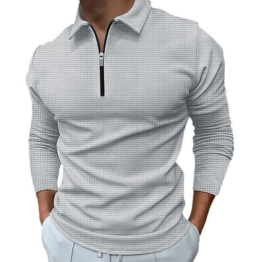 Herren Feines Waffelstrick-Halbzip-Polo mit Kentkragen & Langarm EB