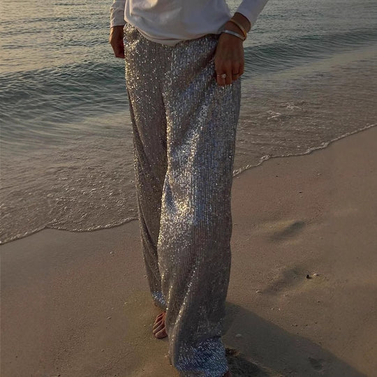 Damen Glitzernde Palazzo-Hose EB