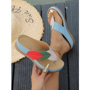 Damen modische Zehentrenner-Sandalen mit floralem Design und ergonomischem Fußbett EB