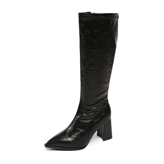 Damen hochmodische Stiefel mit blockiertem Absatz und spitzem Zehenbereich EB