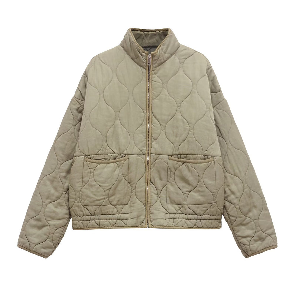 Damen gesteppte Übergangsjacke mit hohem Kragen und praktischen Taschen EB