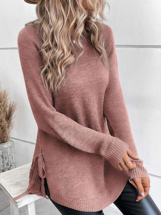 Damen lässiger Pullover mit seitlichen Bindebändern EB