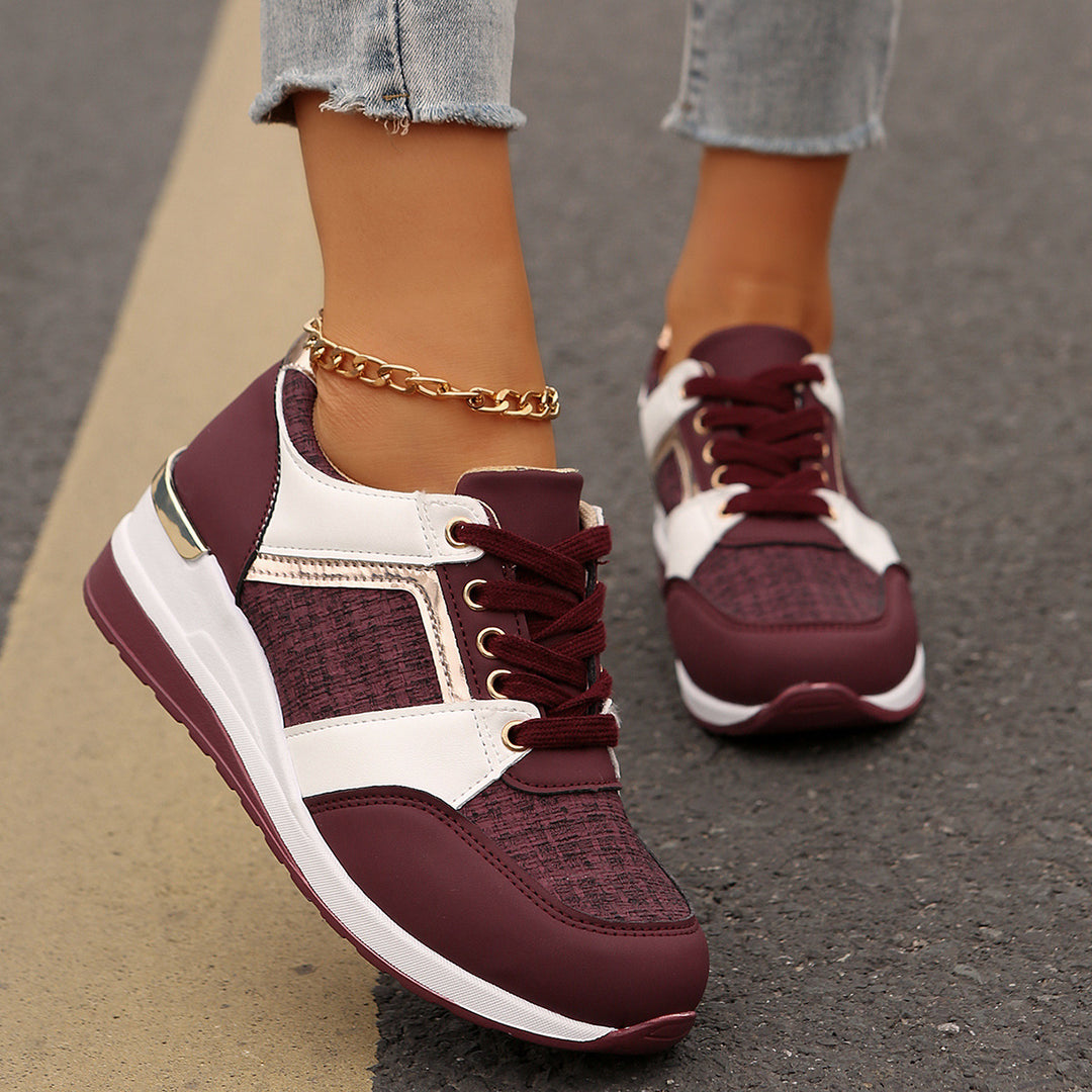 Damen  modische Plateau-Sneaker mit gepolstertem Memory-Fußbett und strukturierter Textil-Kombination EB