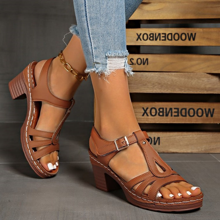 Damen Komfortable Keil-Sandalen mit modischem Riemendesign EB