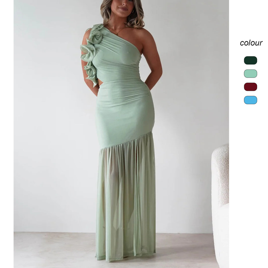 Damen Maxikleid mit asymmetrischem Schnitt und romantischen Rüschendetails EB