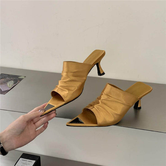 Damen offene Mules mit elegantem Rüschendesign EB