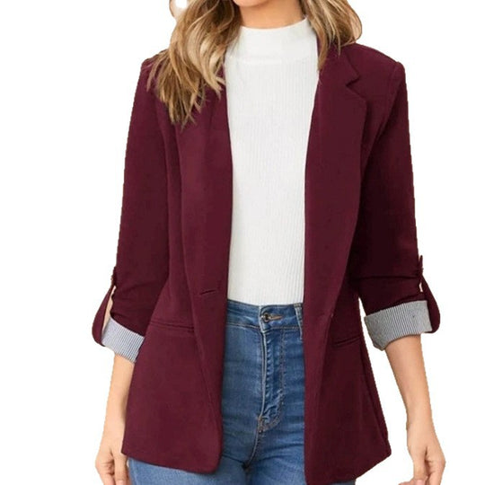 Damen nan taillierter Casual-Blazer mit umschlagärmeln und dekorativem Knopfdetail EB