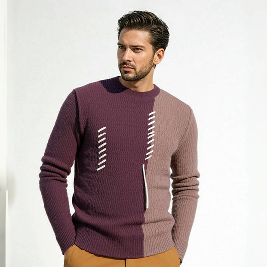 Herren Strickpullover mit modernem Struktur-Design und kontrastierenden Mustern EB