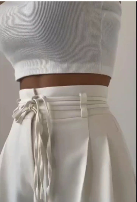 Damen weite Chino-Hose mit hohem Bund und verstellbarem Kordelzug EB
