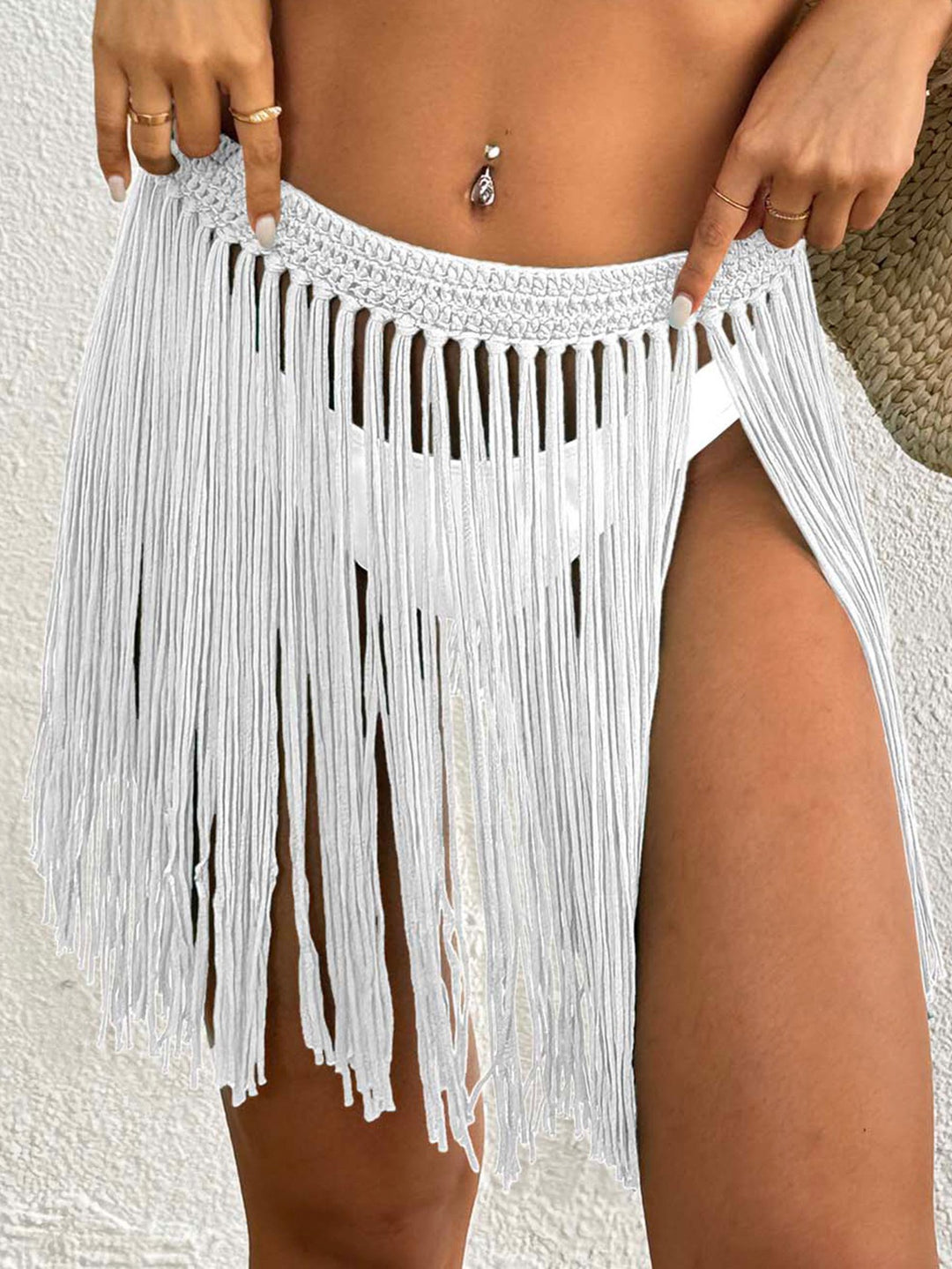 Damen Häkel-Strandrock mit fransigen Details EB