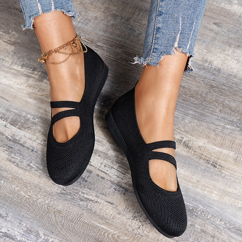 Damen Ballerinas mit elastischen Kreuzriemen und atmungsaktivem Obermaterial EB
