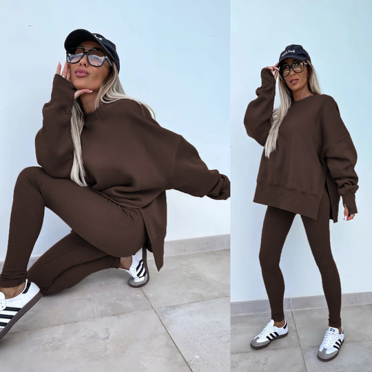 Damen nan Oversize Sweatshirt mit taillierten Rib-Leggings Set EB