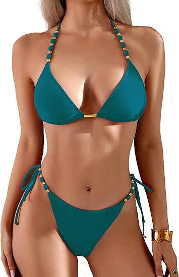Damen Triangel-Bikini mit verspielten Perlendetails EB