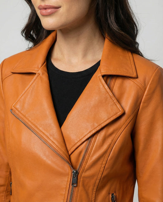 Damen Kunstleder-Bikerjacke mit asymmetrischem Reißverschluss wattierter Innenfütterung und taillierten Abnähern EB