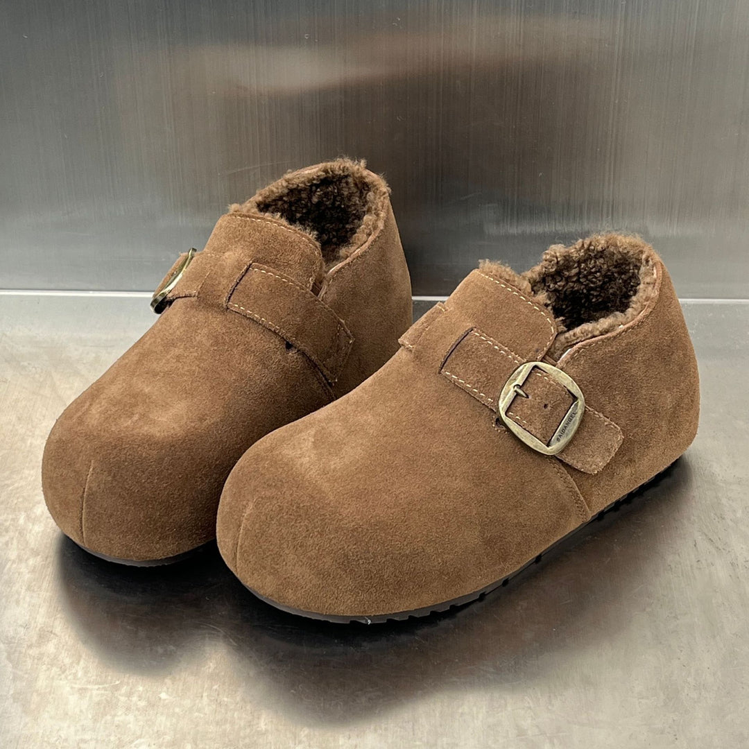 Damen Kuschelige Wildleder-Clogs mit warmem Innenfutter und praktischem Schnallenverschluss EB