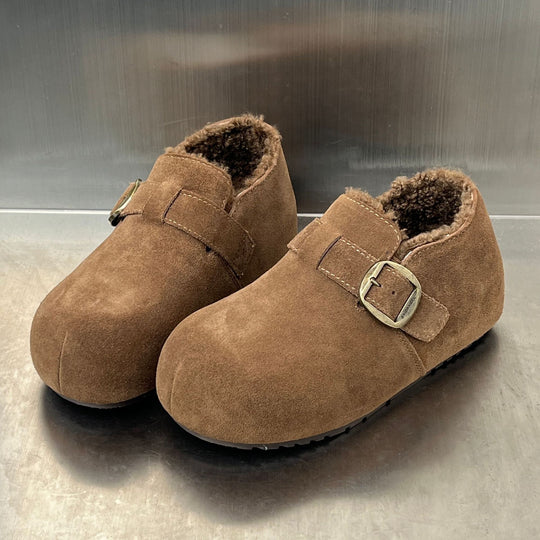 Damen Kuschelige Wildleder-Clogs mit warmem Innenfutter und praktischem Schnallenverschluss EB