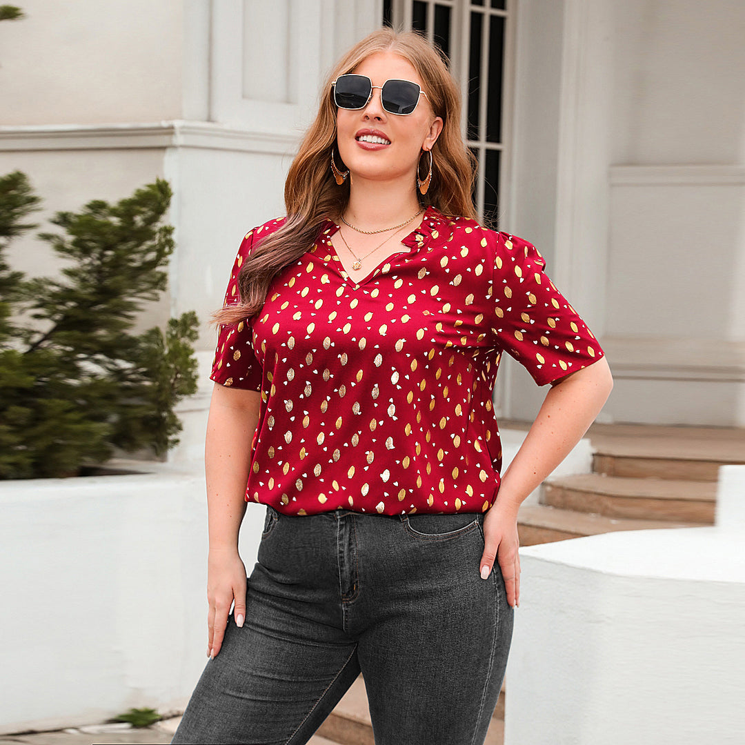 Damen Elegantes Kurzarmblusenshirt mit modischem Druck EB
