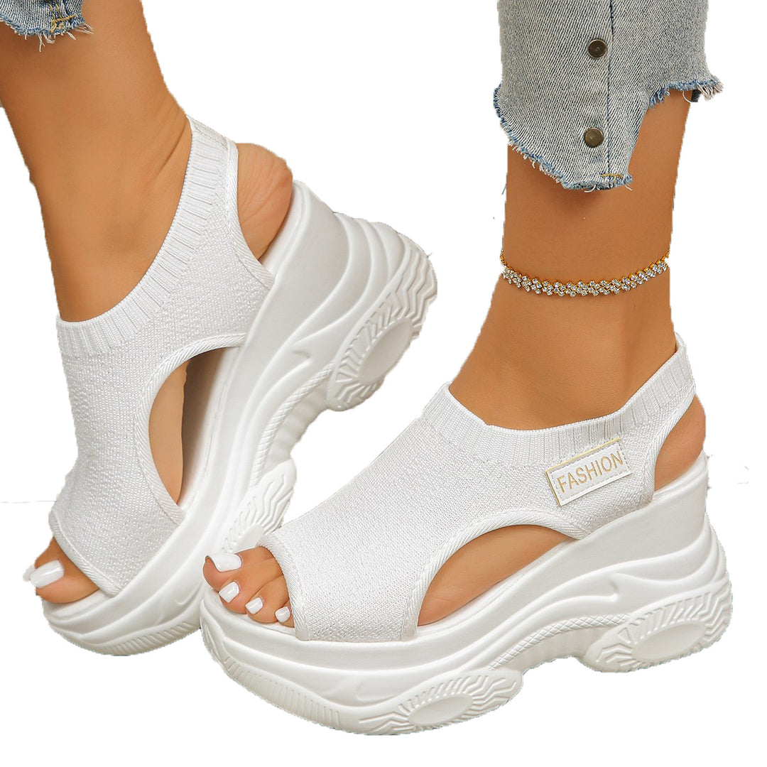 Damen Trendige Wedge-Sandaletten aus elastischem Strickmaterial EB