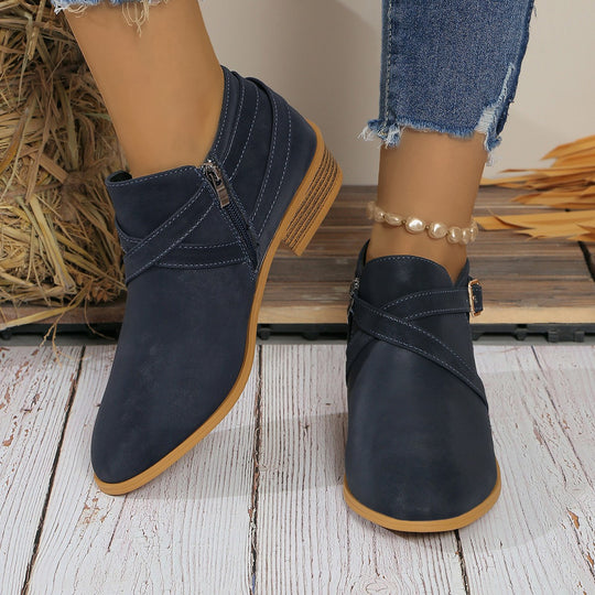 Damen elegante Stiefeletten mit dekorativem Riemen und präziser Schnürung EB
