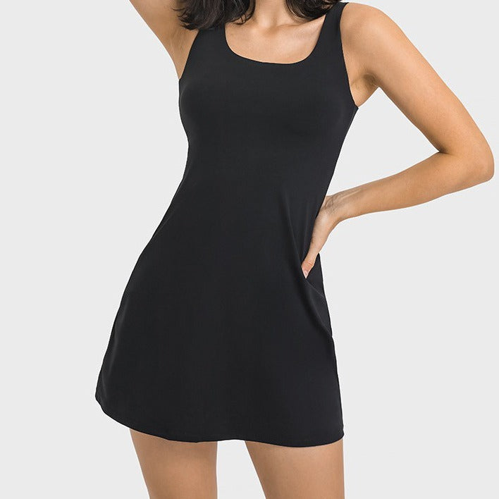 Damen Freizeitkleid mit tiefem Rundhalsausschnitt und schwingender Silhouette EB