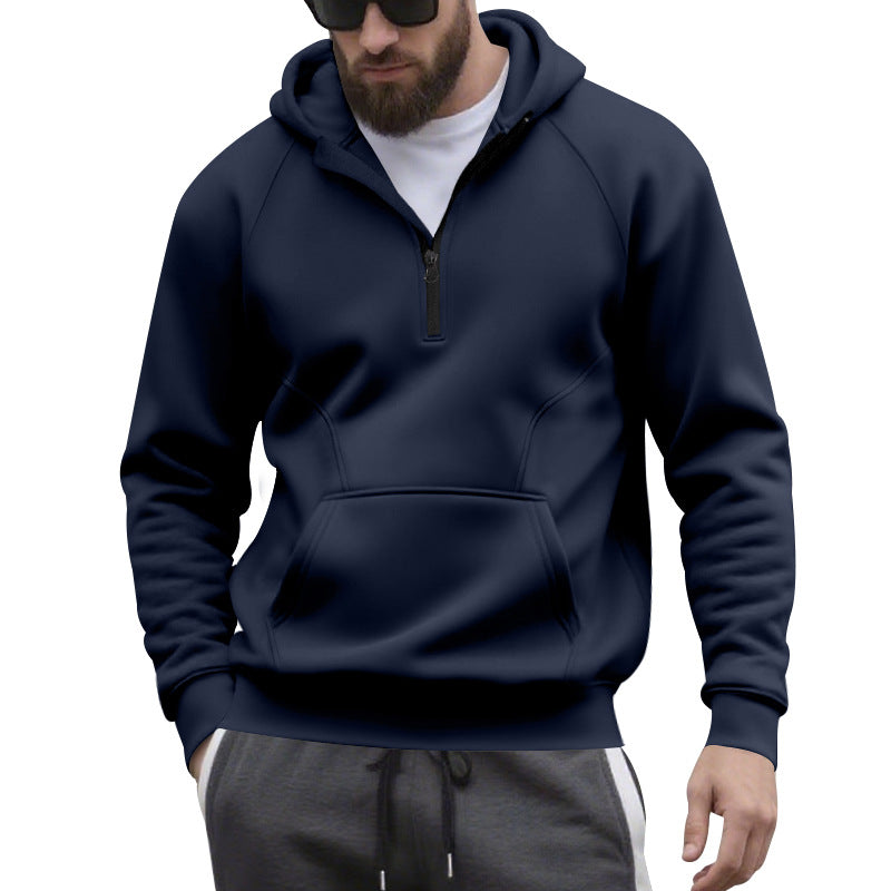 Herren nan Halbzip-Kapuzenpullover im minimalistischen Softshell-Look mit Kängurutasche und Raglanärmeln EB