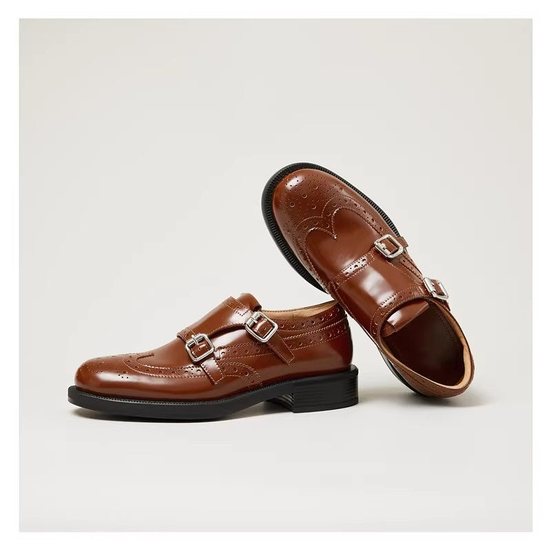 Damen elegante Doppelmonk-Schuhe mit dekorativen Perforierungen und edler Beschläge EB