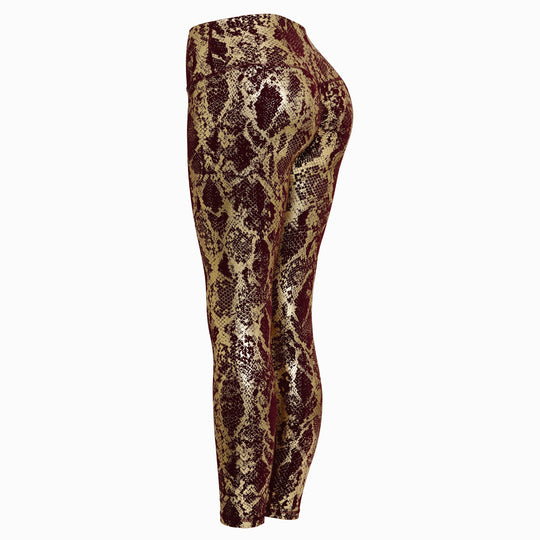 Damen nan hoch taillierte Sportleggings mit formender Kompression und strukturierter Schlangenprägung EB