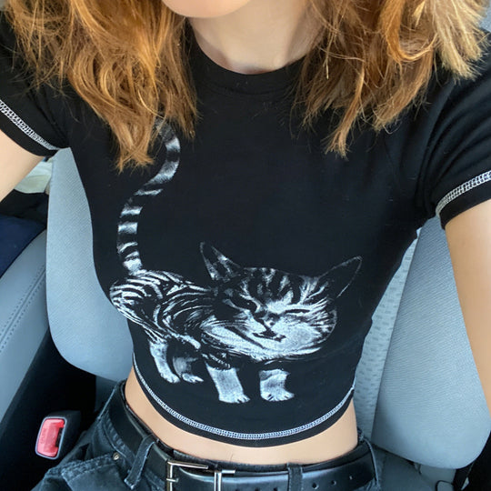 Damen T-Shirt mit kreativem Katzenmotiv EB