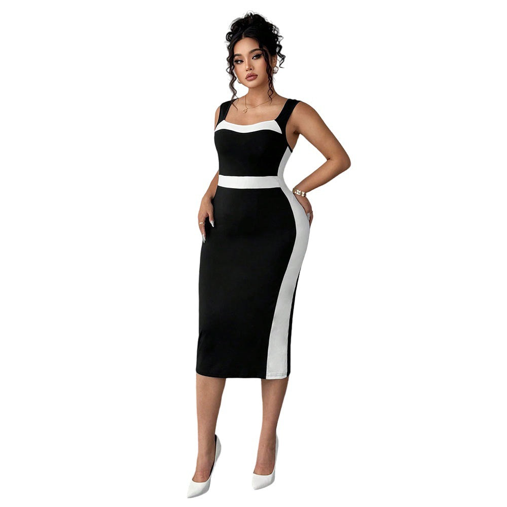 Damen figurbetontes Midi-Kleid mit Kontrastdetail und schmalem Schnitt EB
